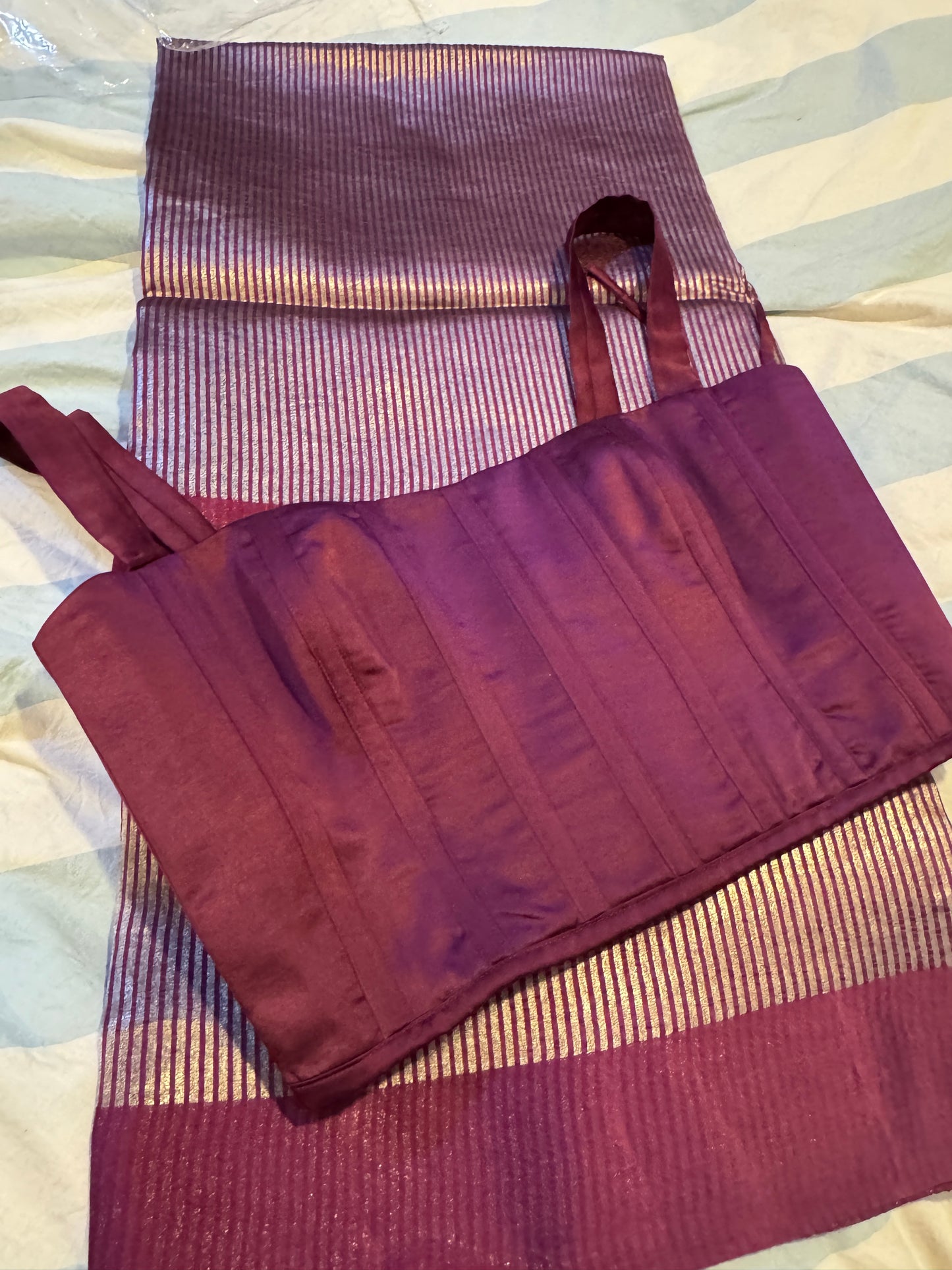 PLUM STRIPED TISSUE SILK SAREE
