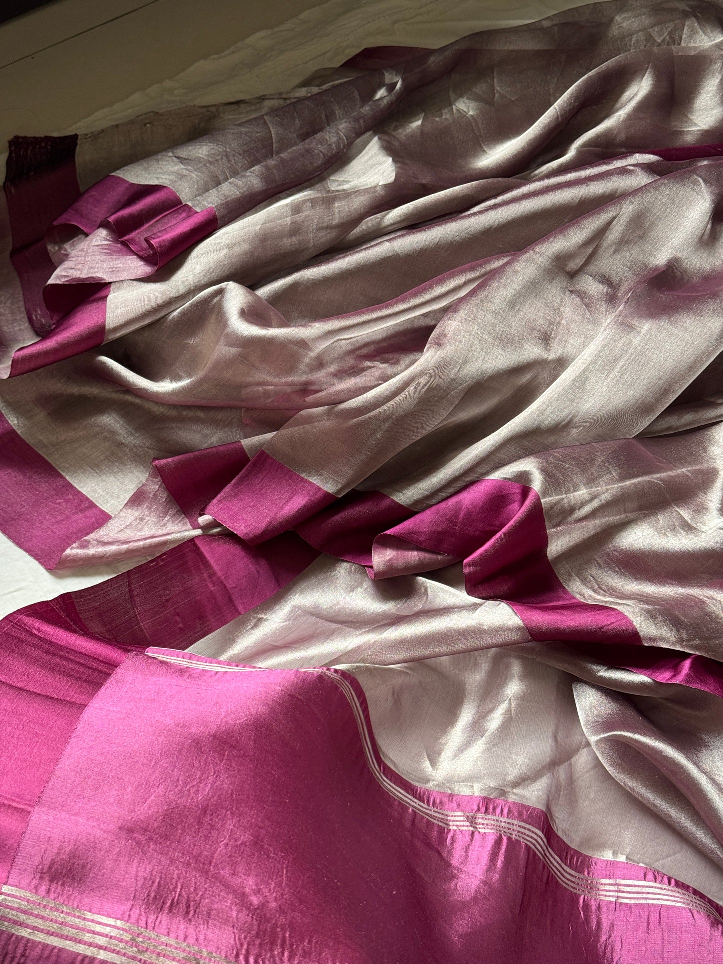 PLUM GLASS TISSUE SAREE