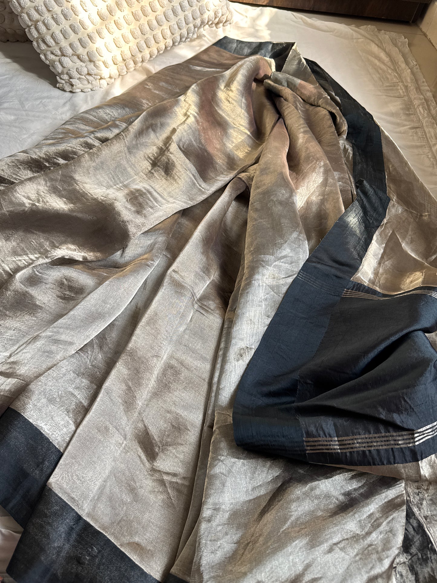 BLACK GLASS TISSUE SILK SAREE