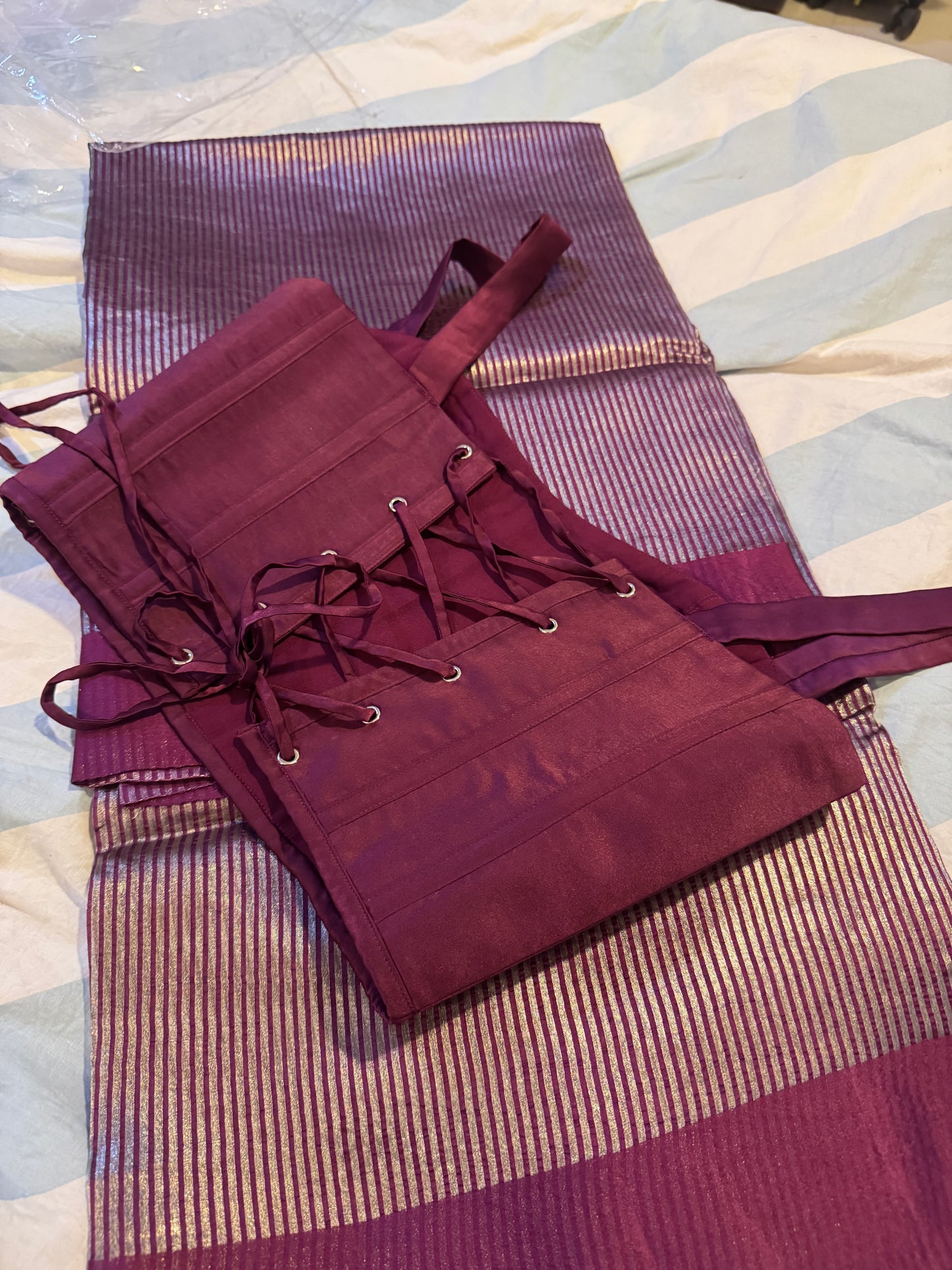 PLUM STRIPED TISSUE SILK SAREE