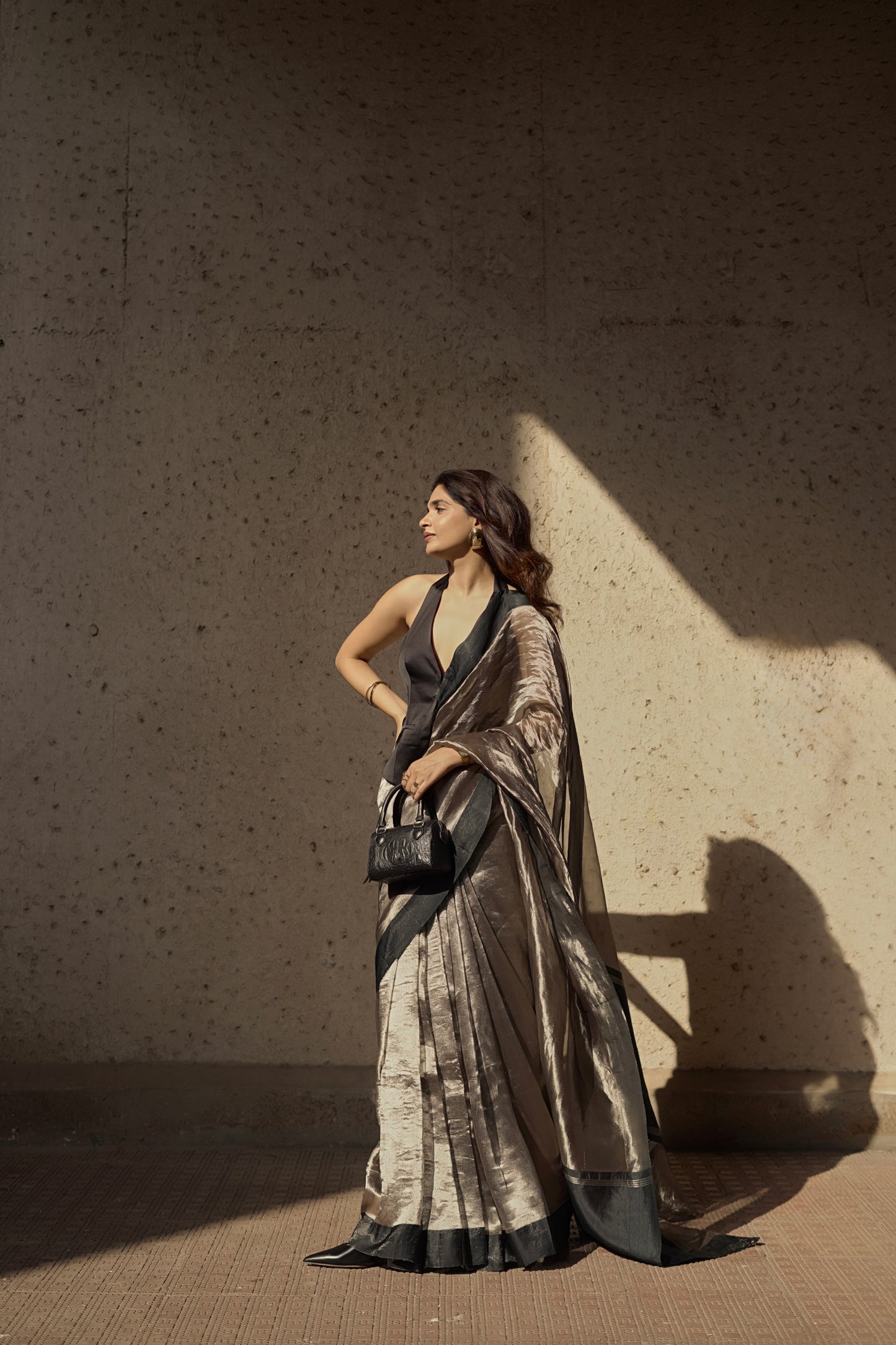 BLACK GLASS TISSUE SILK SAREE
