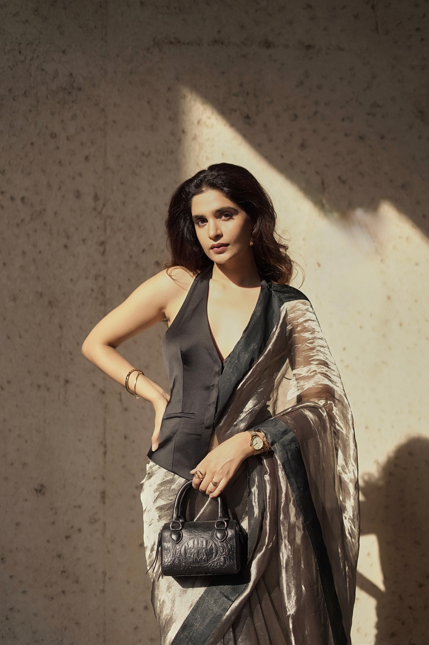 BLACK GLASS TISSUE SILK SAREE