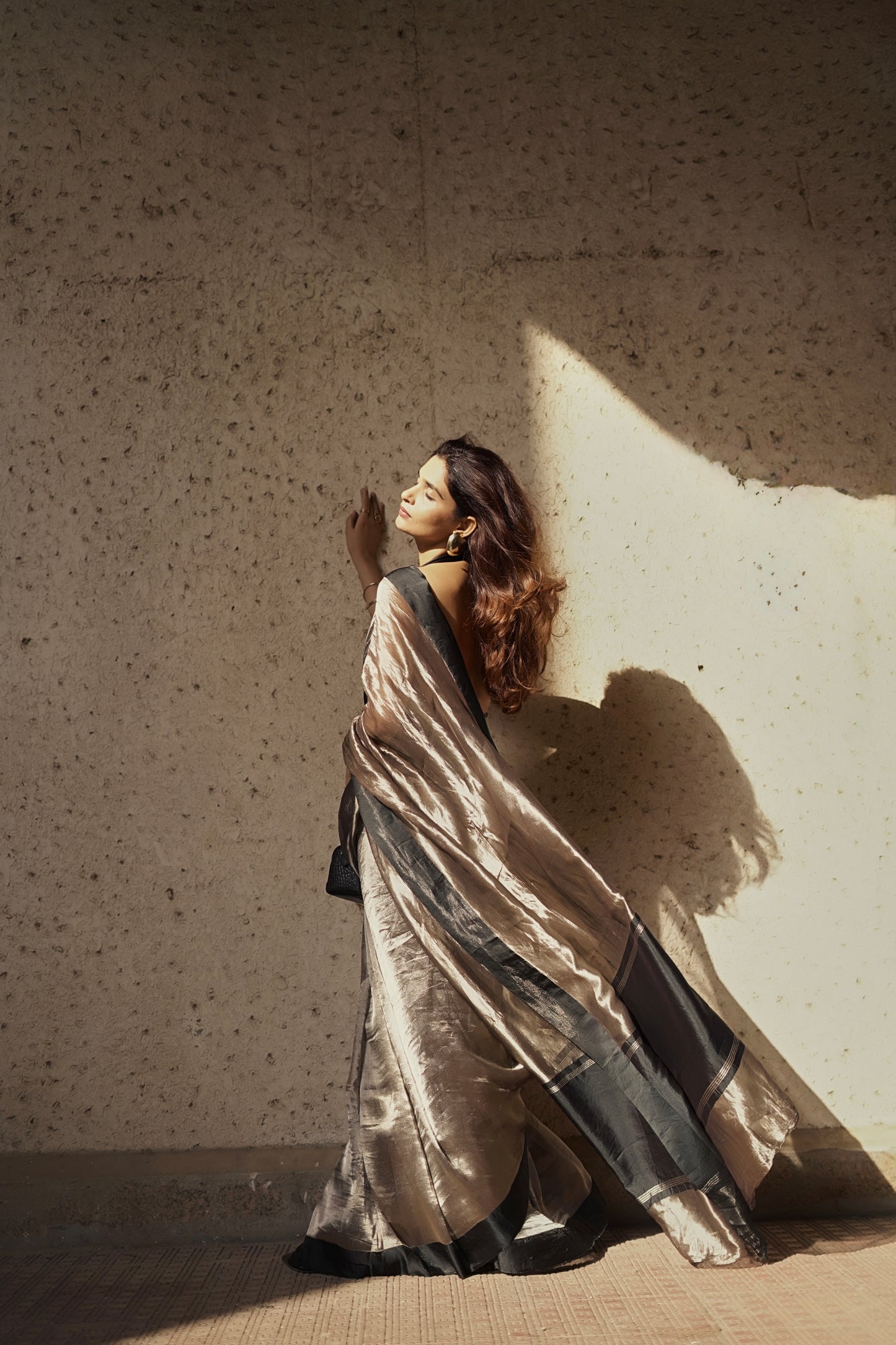 BLACK GLASS TISSUE SILK SAREE
