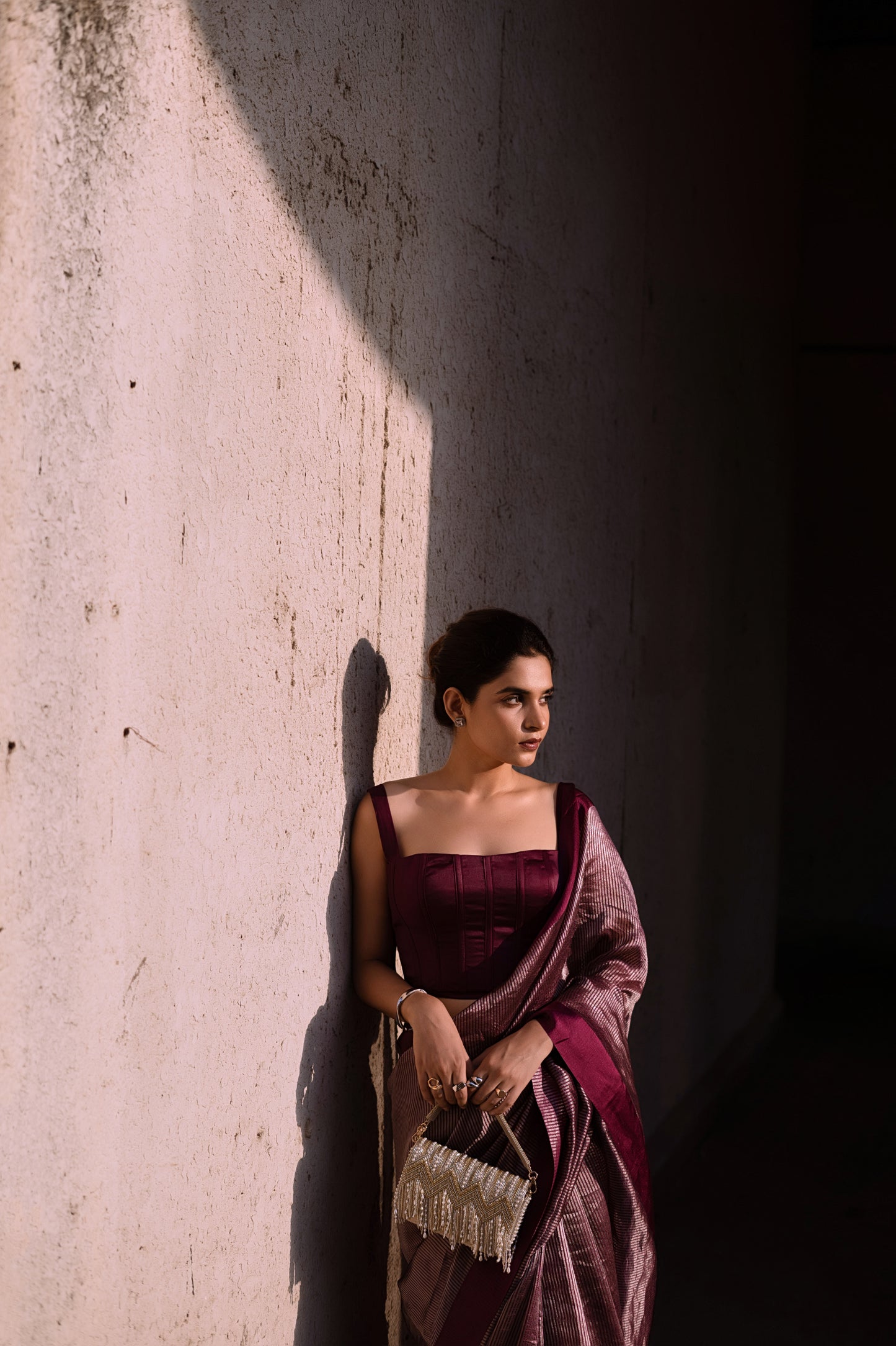 PLUM STRIPED TISSUE SILK SAREE