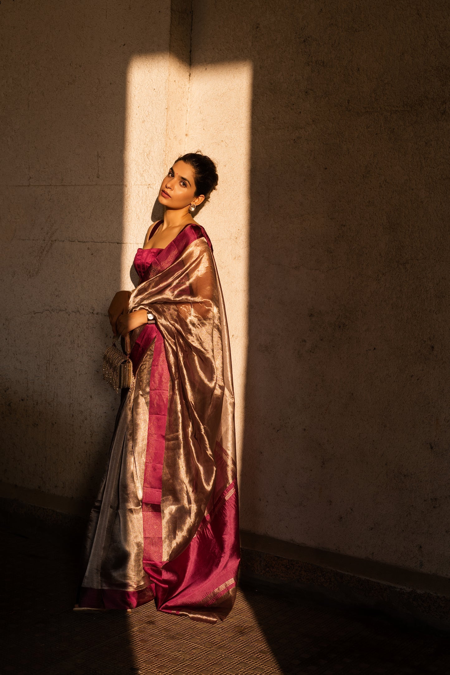 PLUM GLASS TISSUE SAREE
