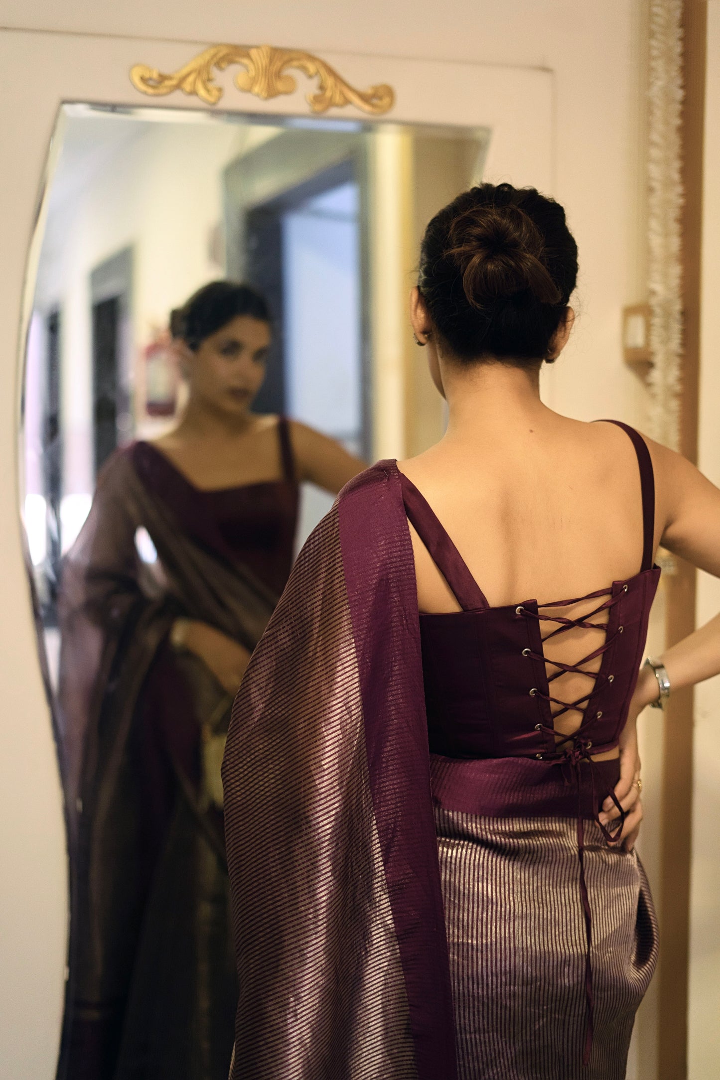 PLUM STRIPED TISSUE SILK SAREE