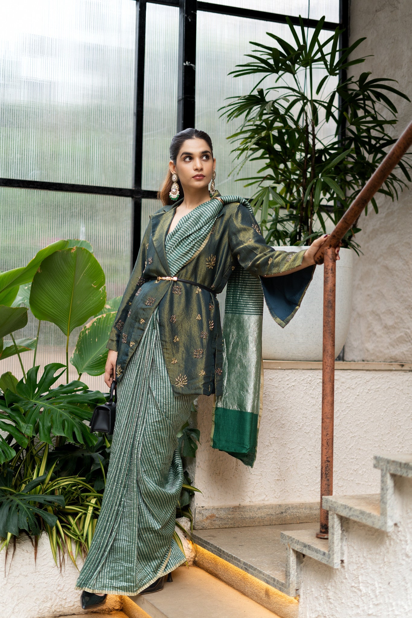 MOONGA SILK SAREE WITH TISSUE STRIPES