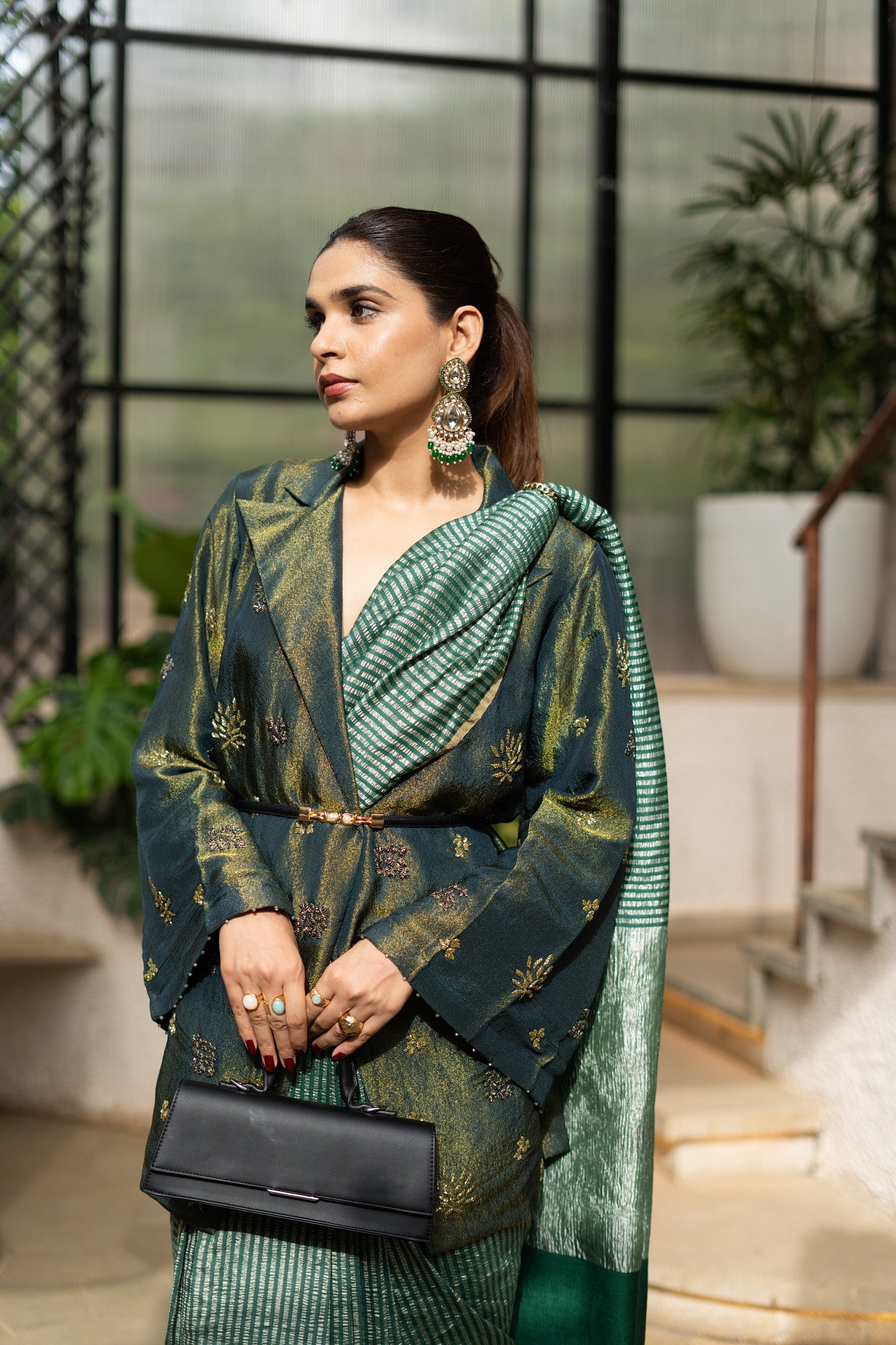 MOONGA SILK SAREE WITH TISSUE STRIPES