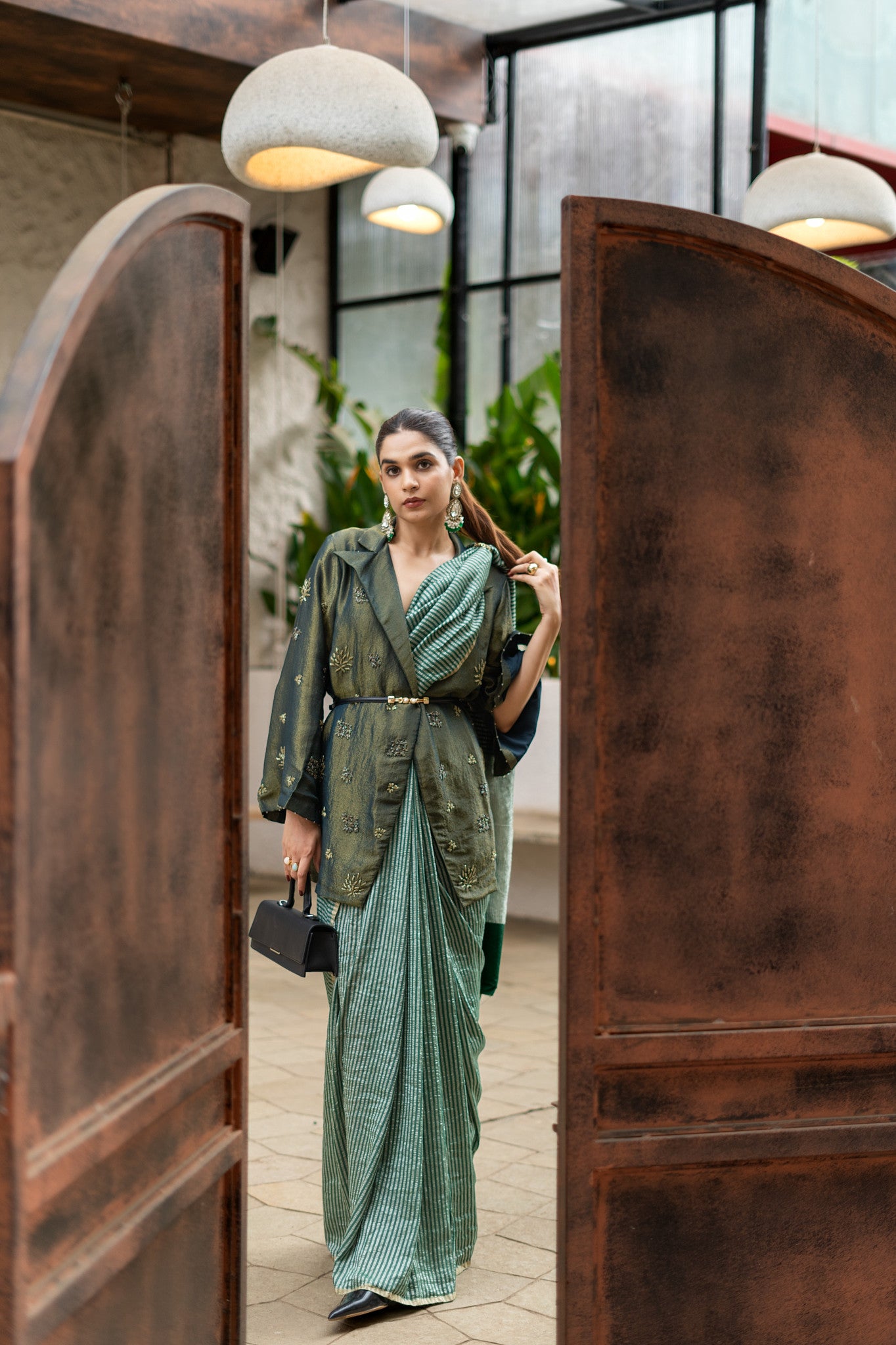 MOONGA SILK SAREE WITH TISSUE STRIPES