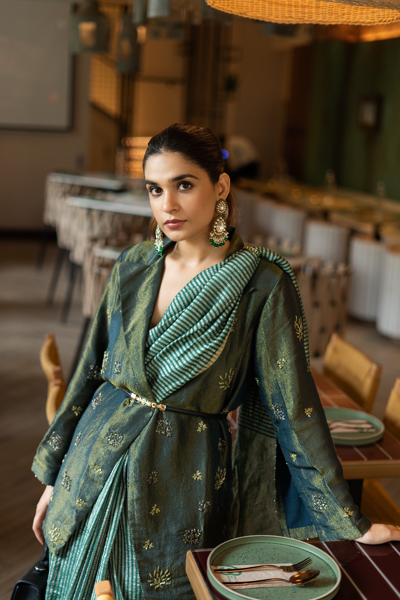 MOONGA SILK SAREE WITH TISSUE STRIPES