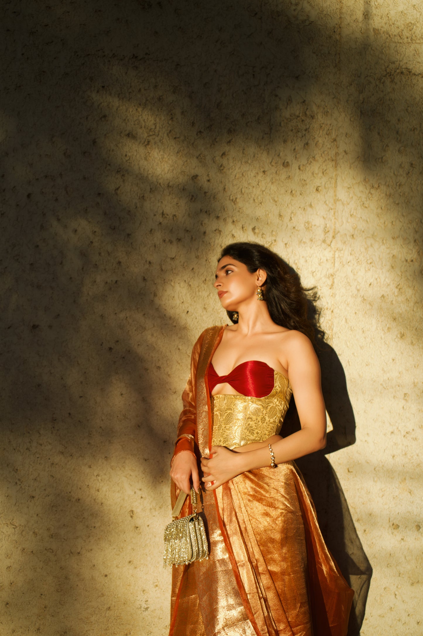 RUST ORANGE GLASS TISSUE SAREE