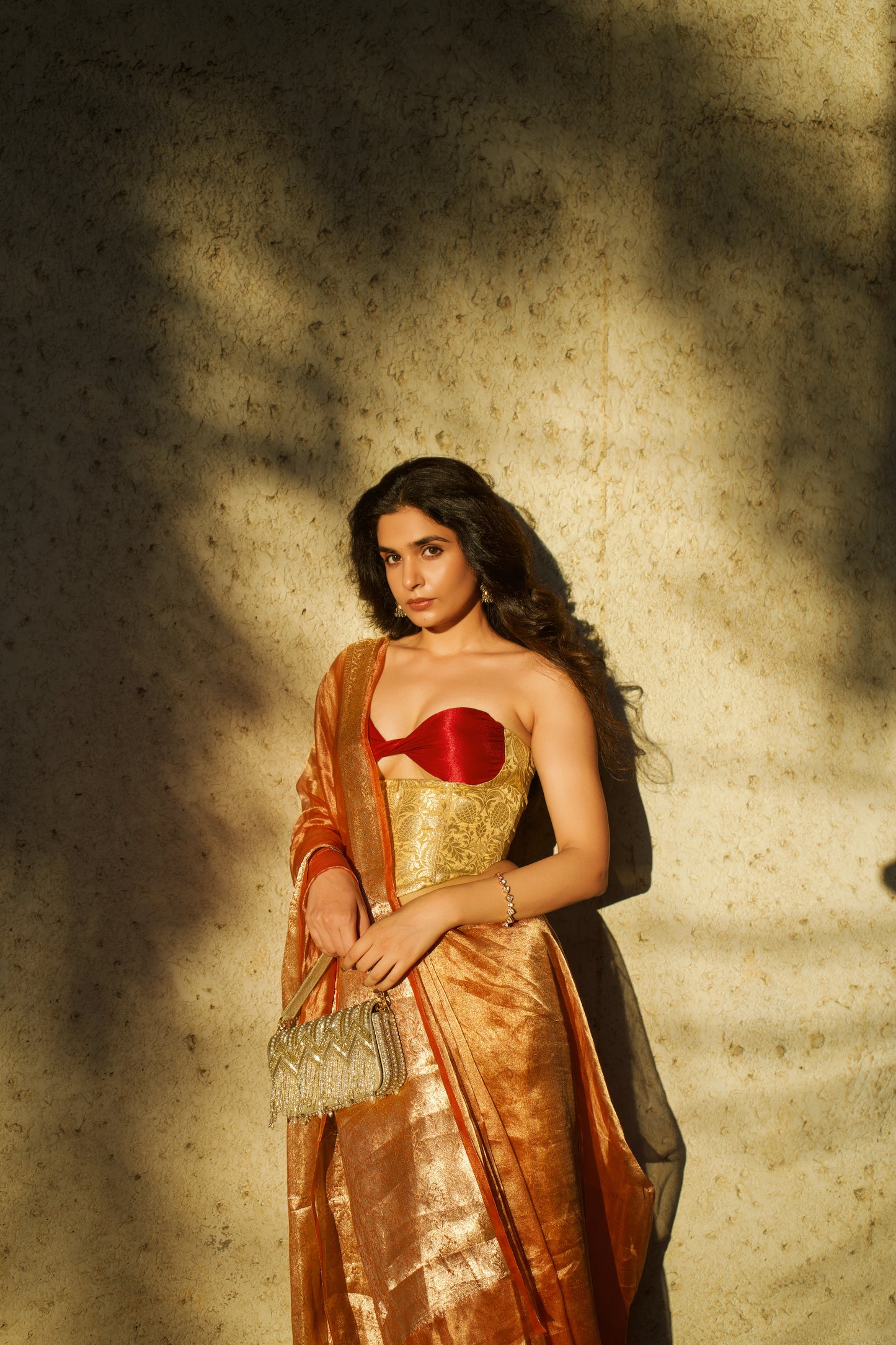 RUST ORANGE GLASS TISSUE SAREE