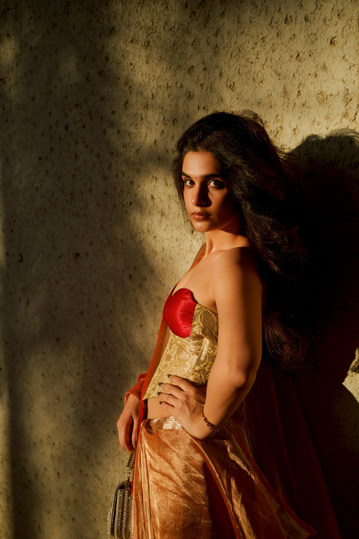 RUST ORANGE GLASS TISSUE SAREE
