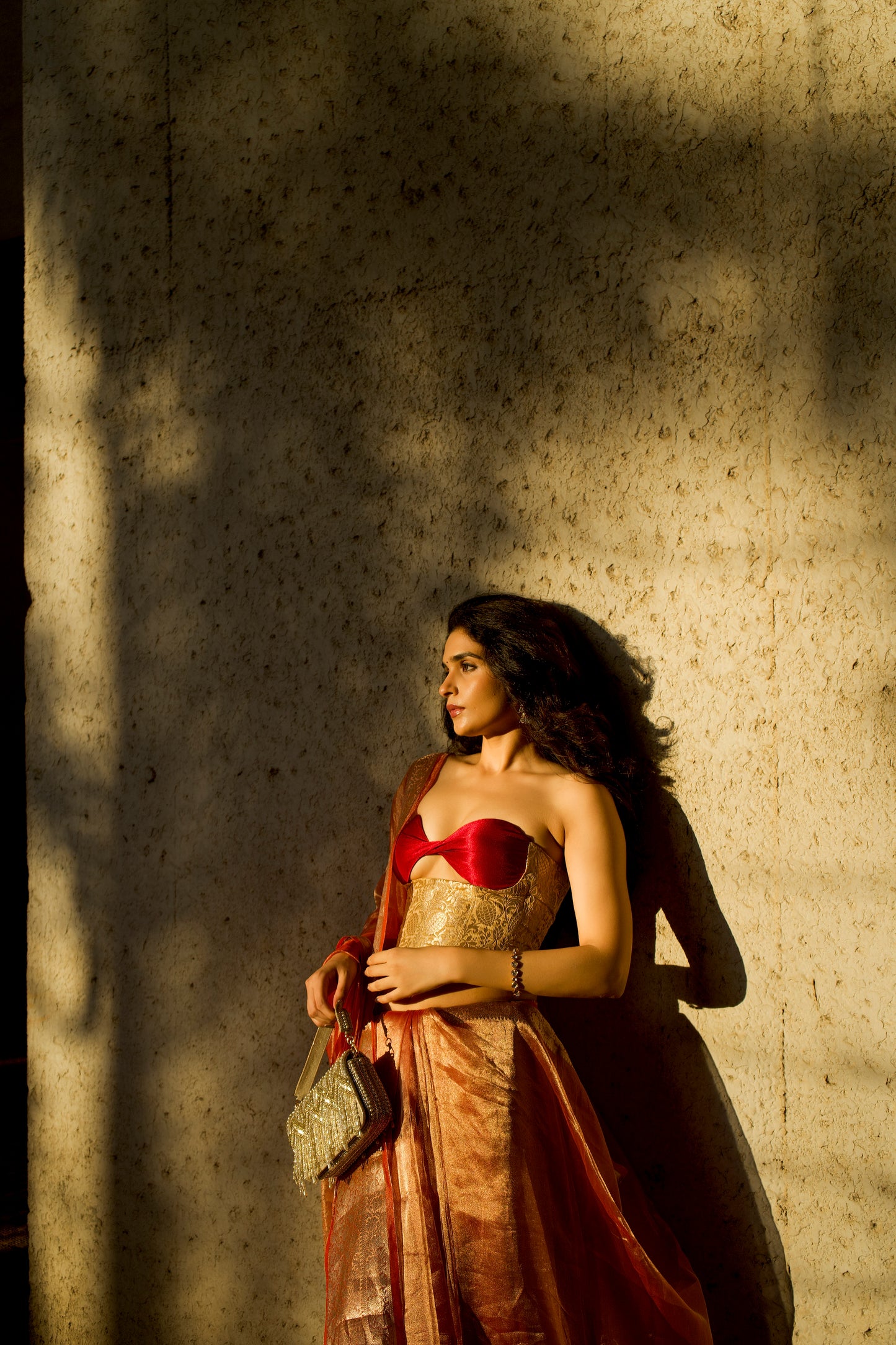 RUST ORANGE GLASS TISSUE SAREE