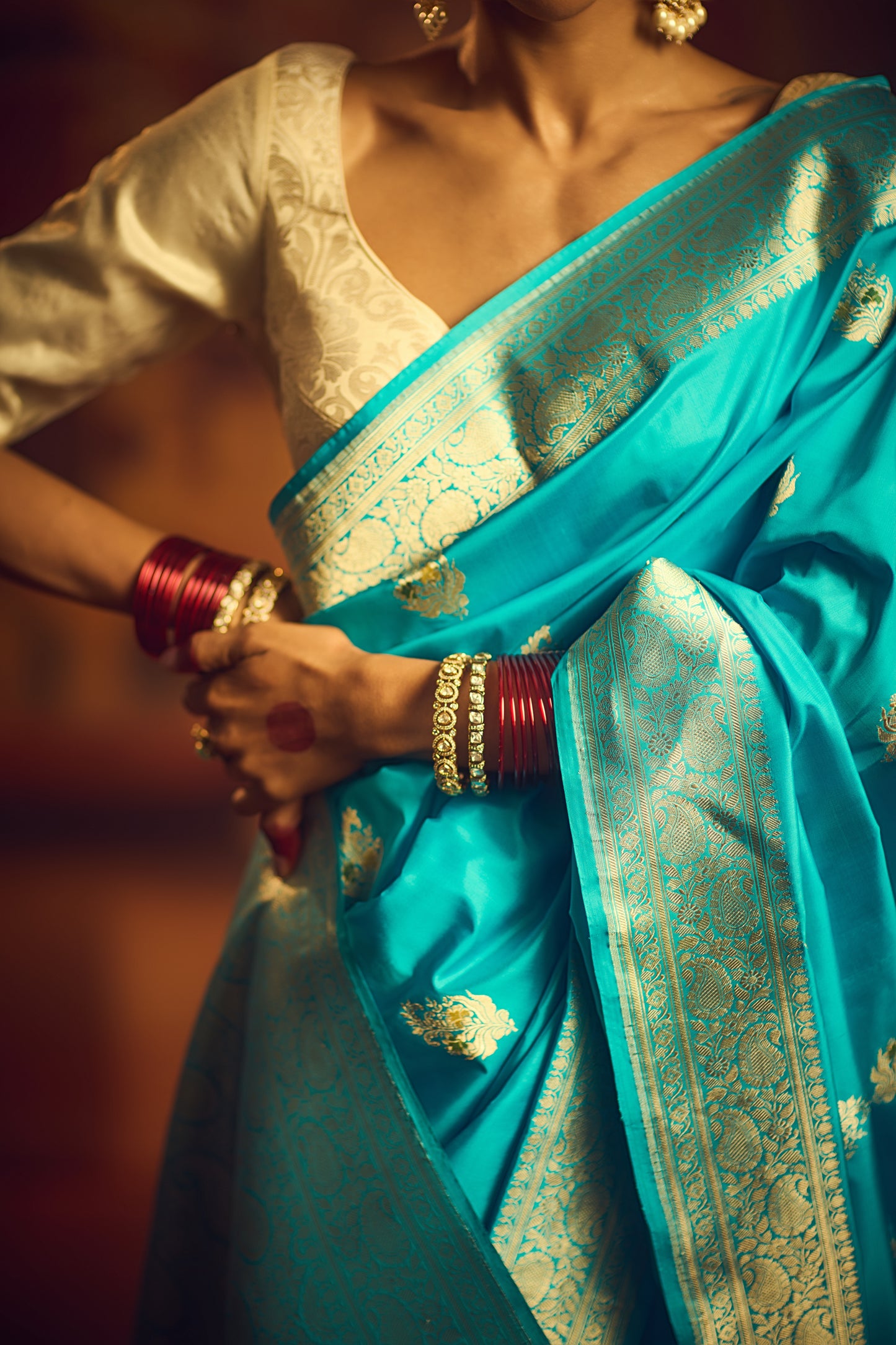 TURQUOISE BLUE KATAN SILK SAREE