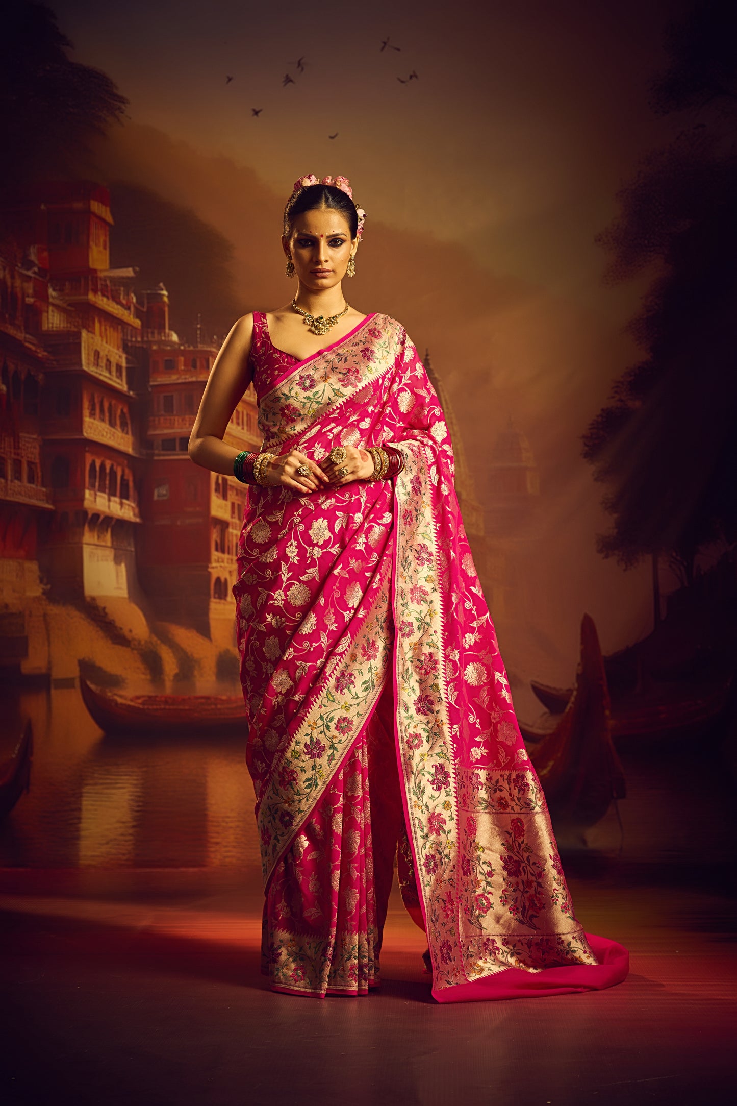 RANI GULMOHAR BANARASI CREPE SAREE