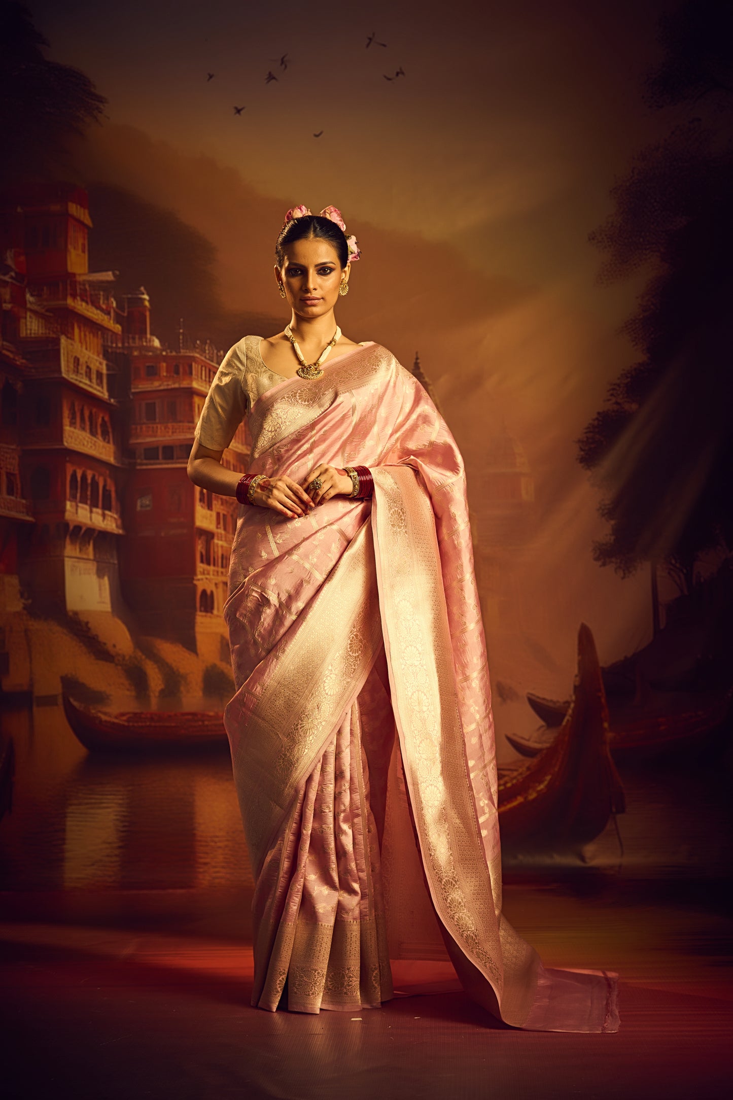 BLUSH PINK RAW MANGO SILK SAREE