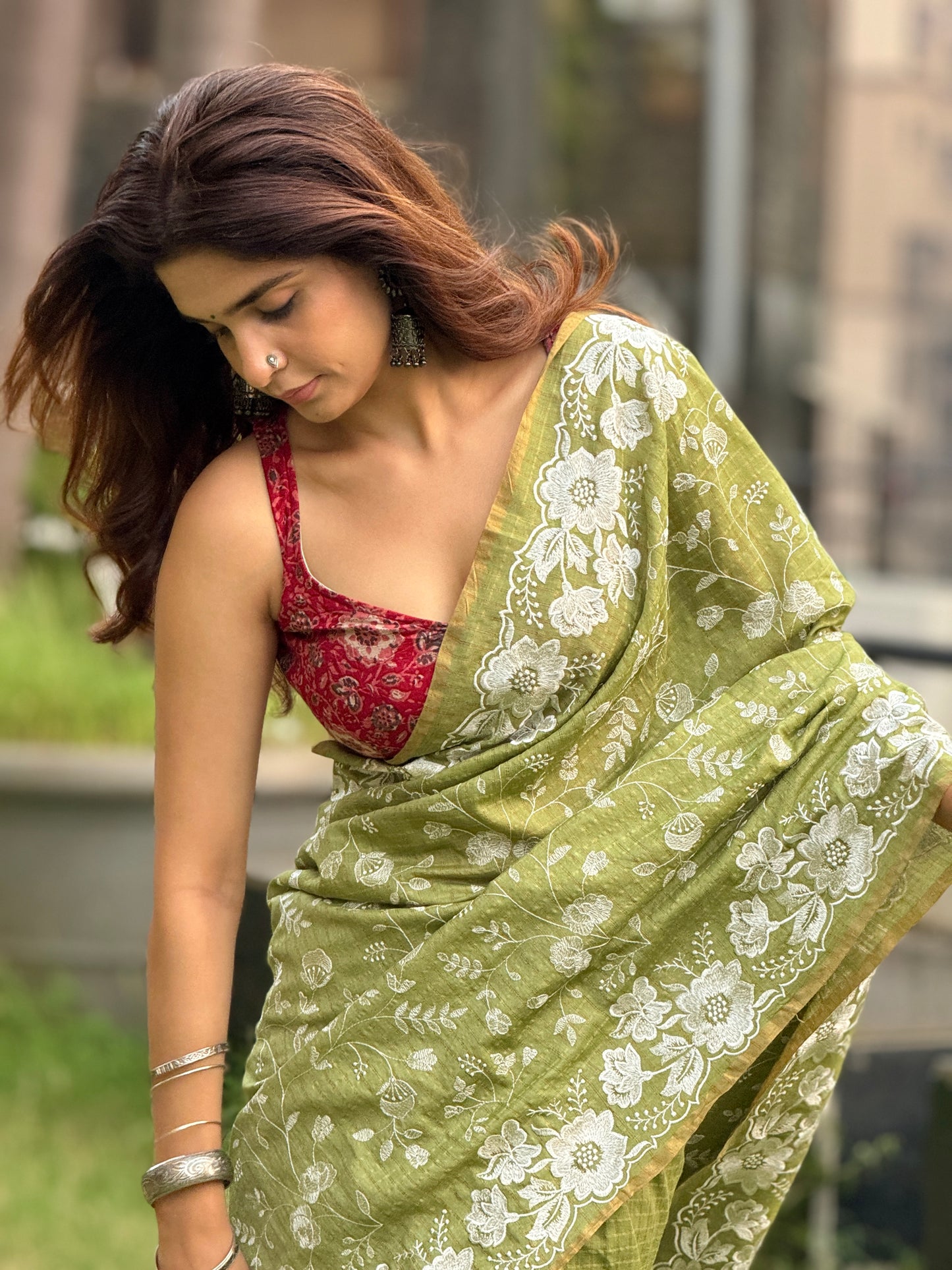 THREADWORK MOONGA SILK SAREE