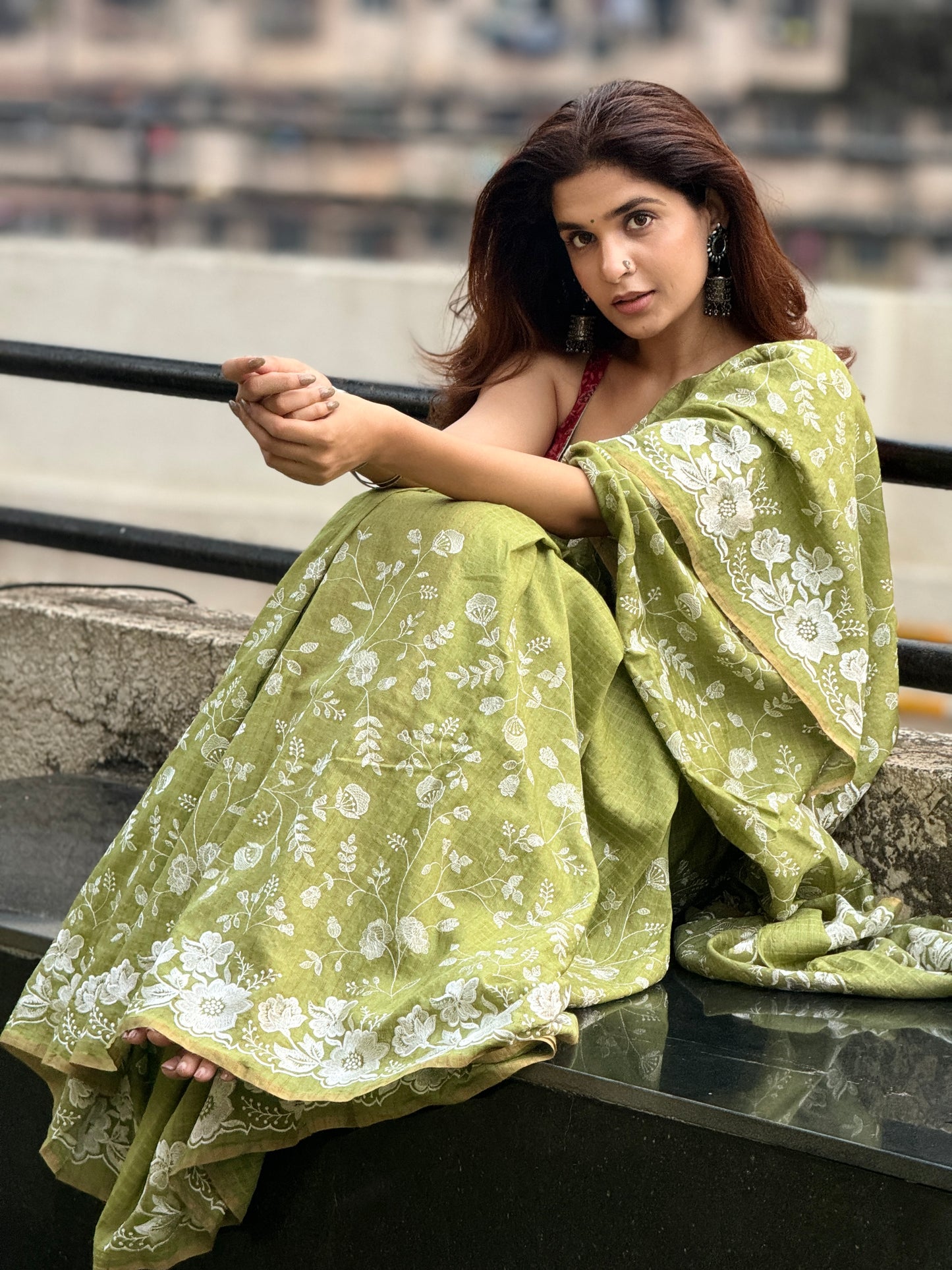 THREADWORK MOONGA SILK SAREE