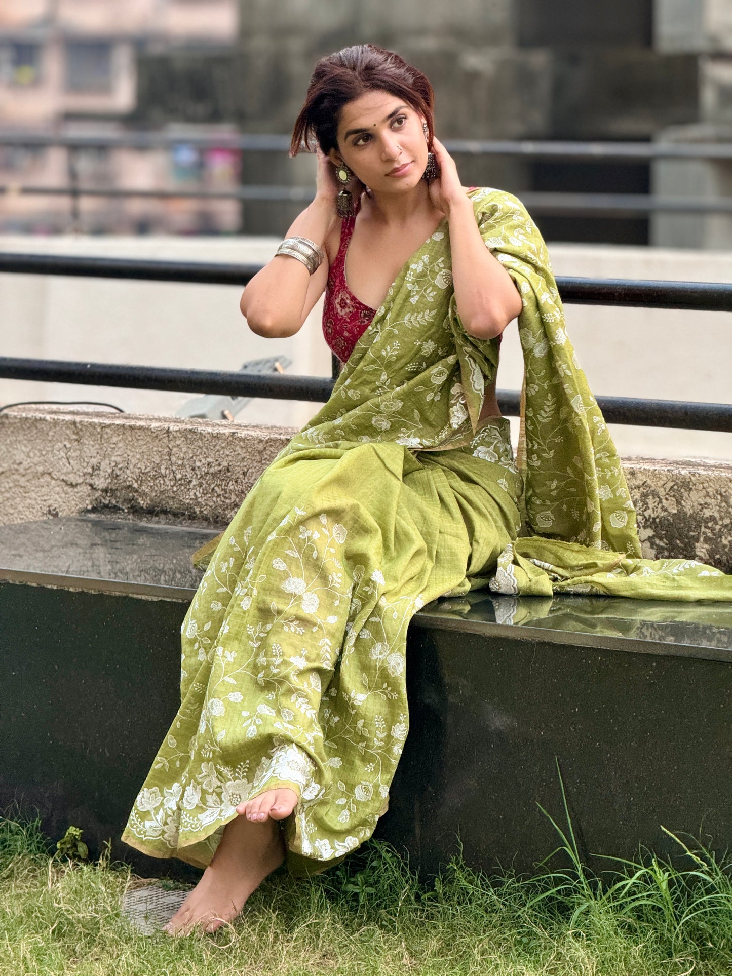 THREADWORK MOONGA SILK SAREE