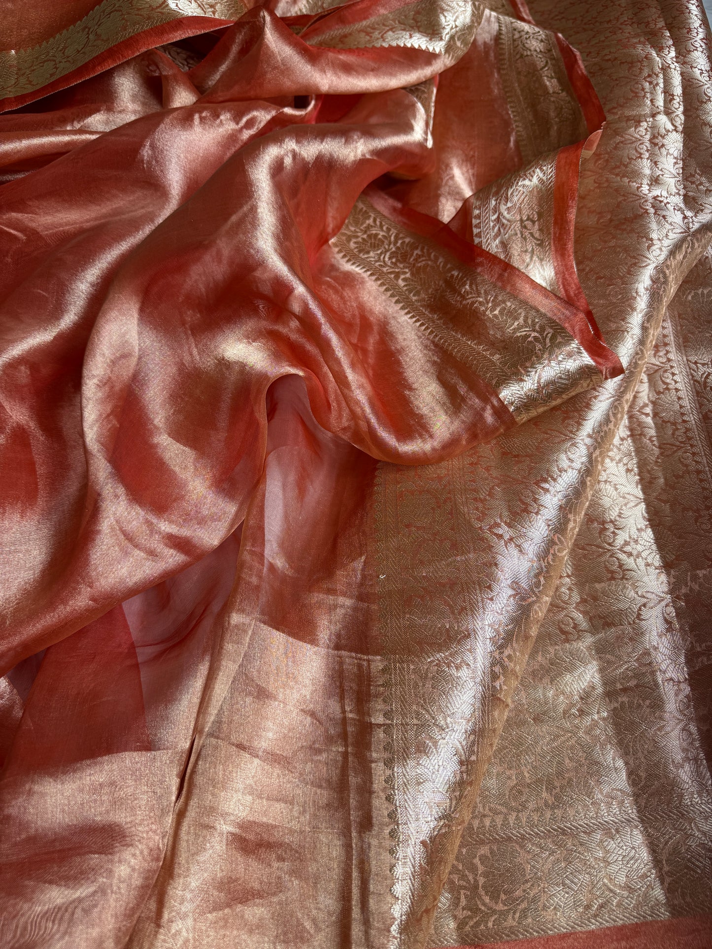RUST ORANGE GLASS TISSUE SAREE
