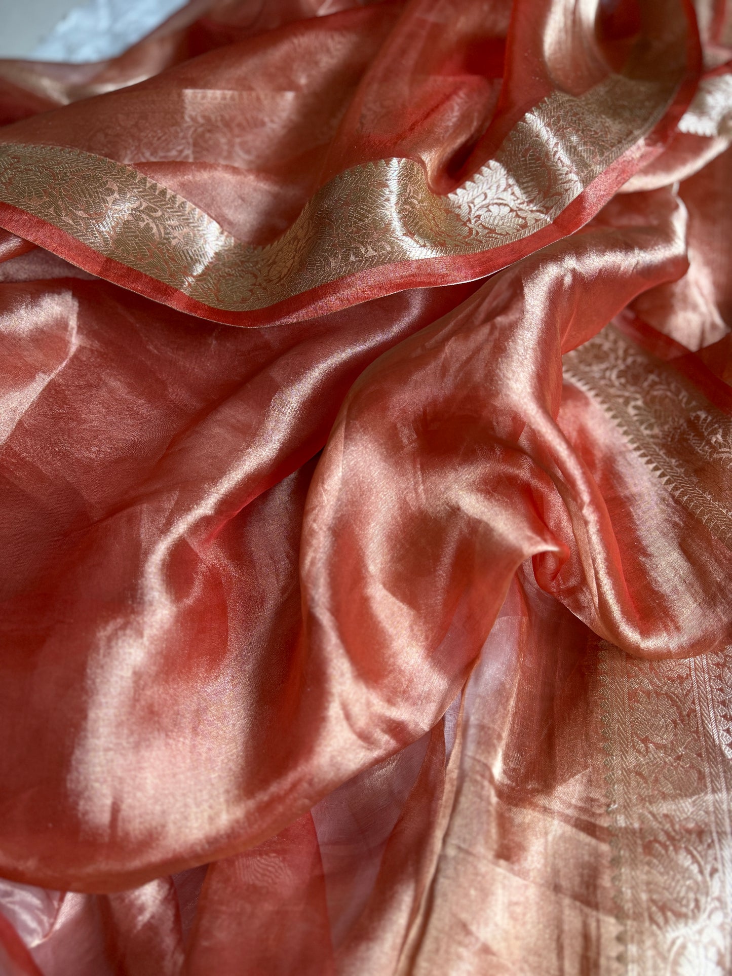 RUST ORANGE GLASS TISSUE SAREE
