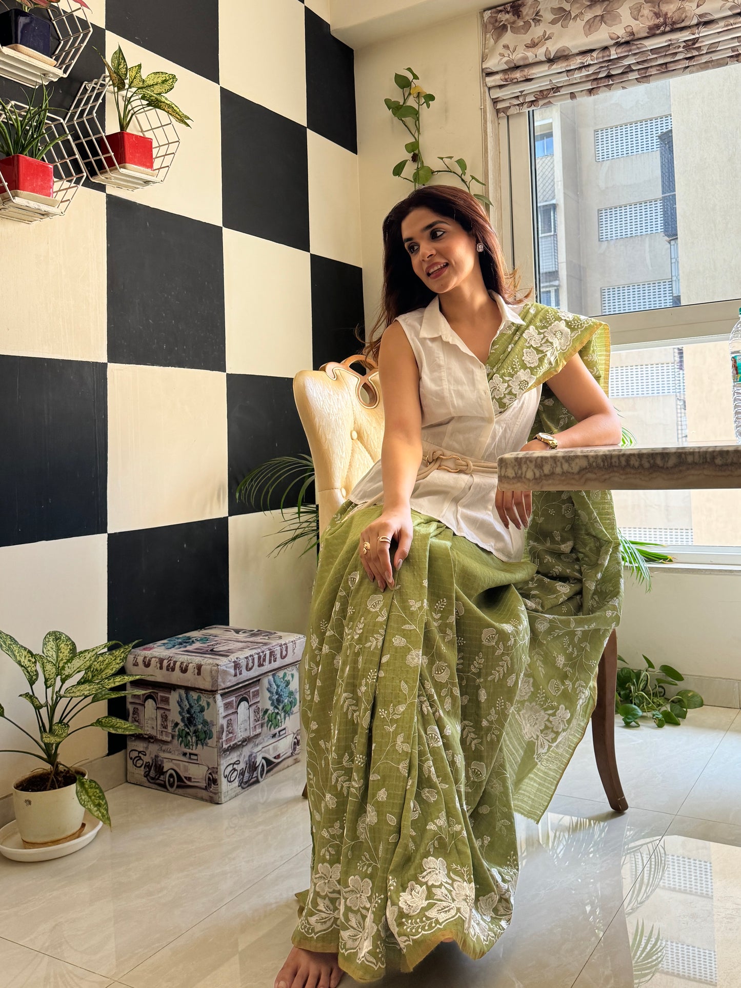 THREADWORK MOONGA SILK SAREE