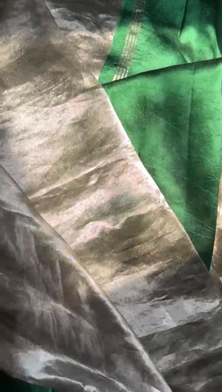 EMRALD GREEN GLASS TISSUE SILK SAREE