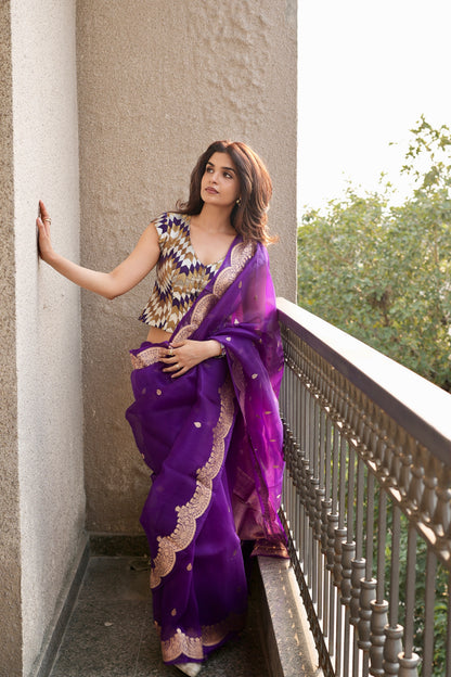 REGAL PURPLE KORA SILK SAREE