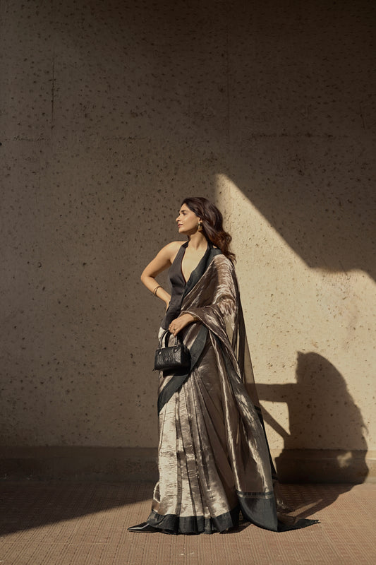 BLACK GLASS TISSUE SILK SAREE