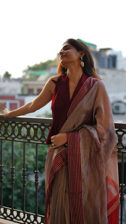 BURGUNDY DUSK TISSUE SILK SAREE