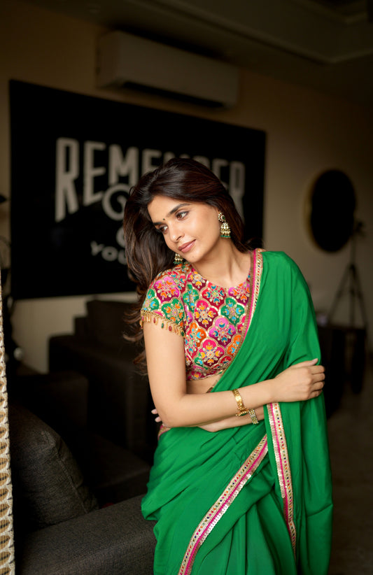 JEWEL GREEN PURE CREPE SAREE