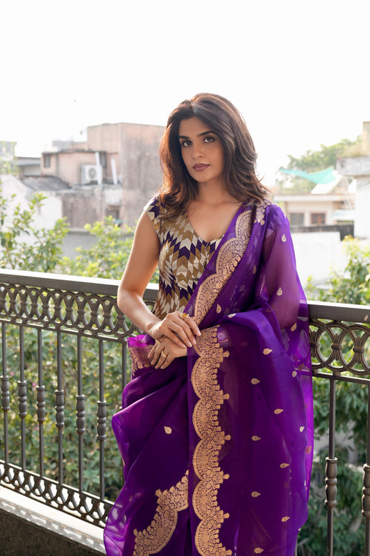REGAL PURPLE KORA SILK SAREE