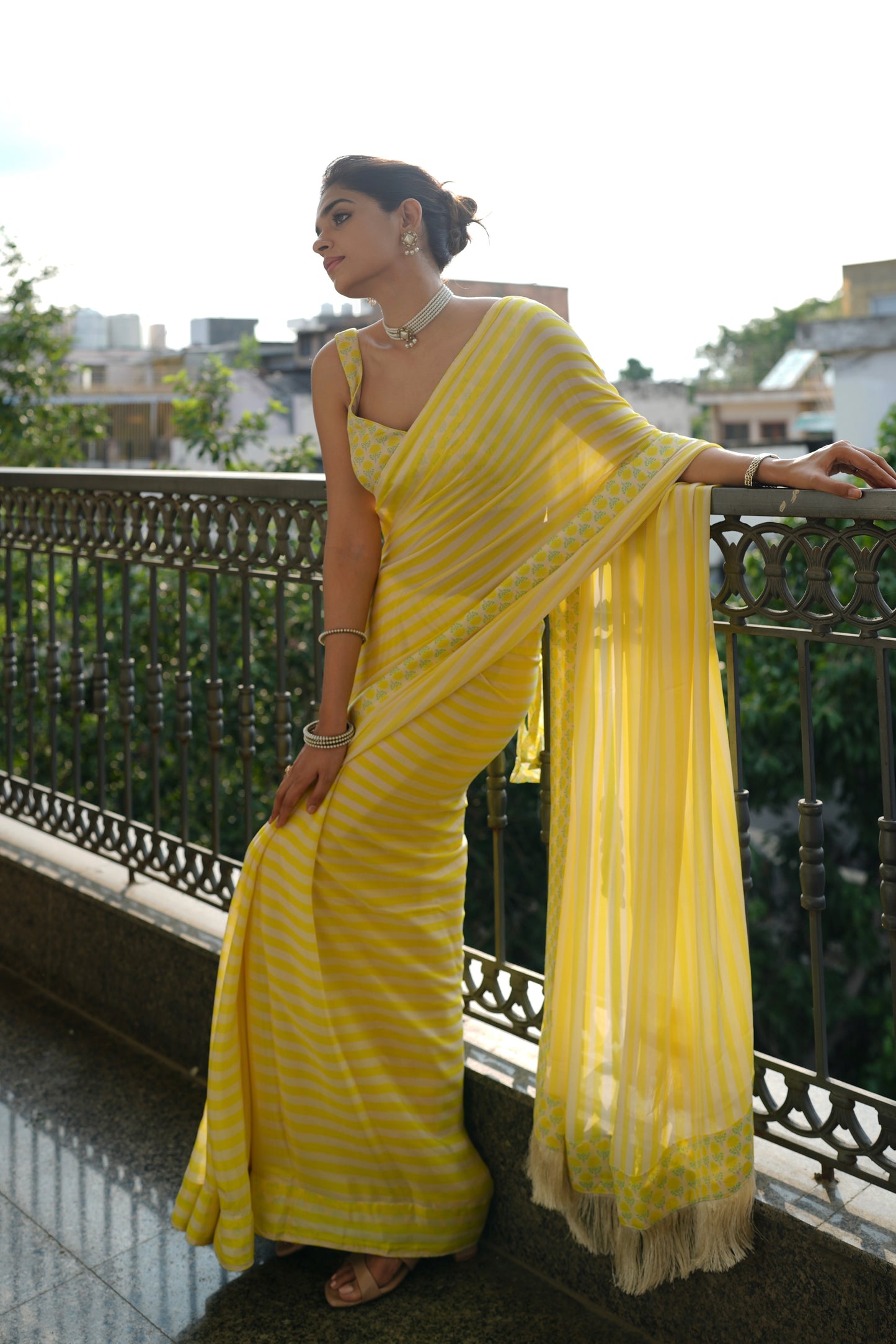 LIME YELLOW CREPE SAREE