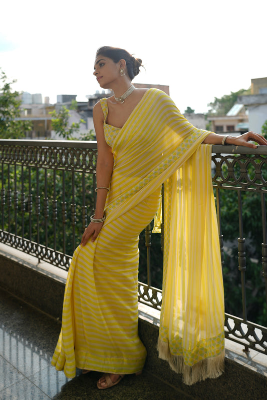 LIME YELLOW CREPE SAREE