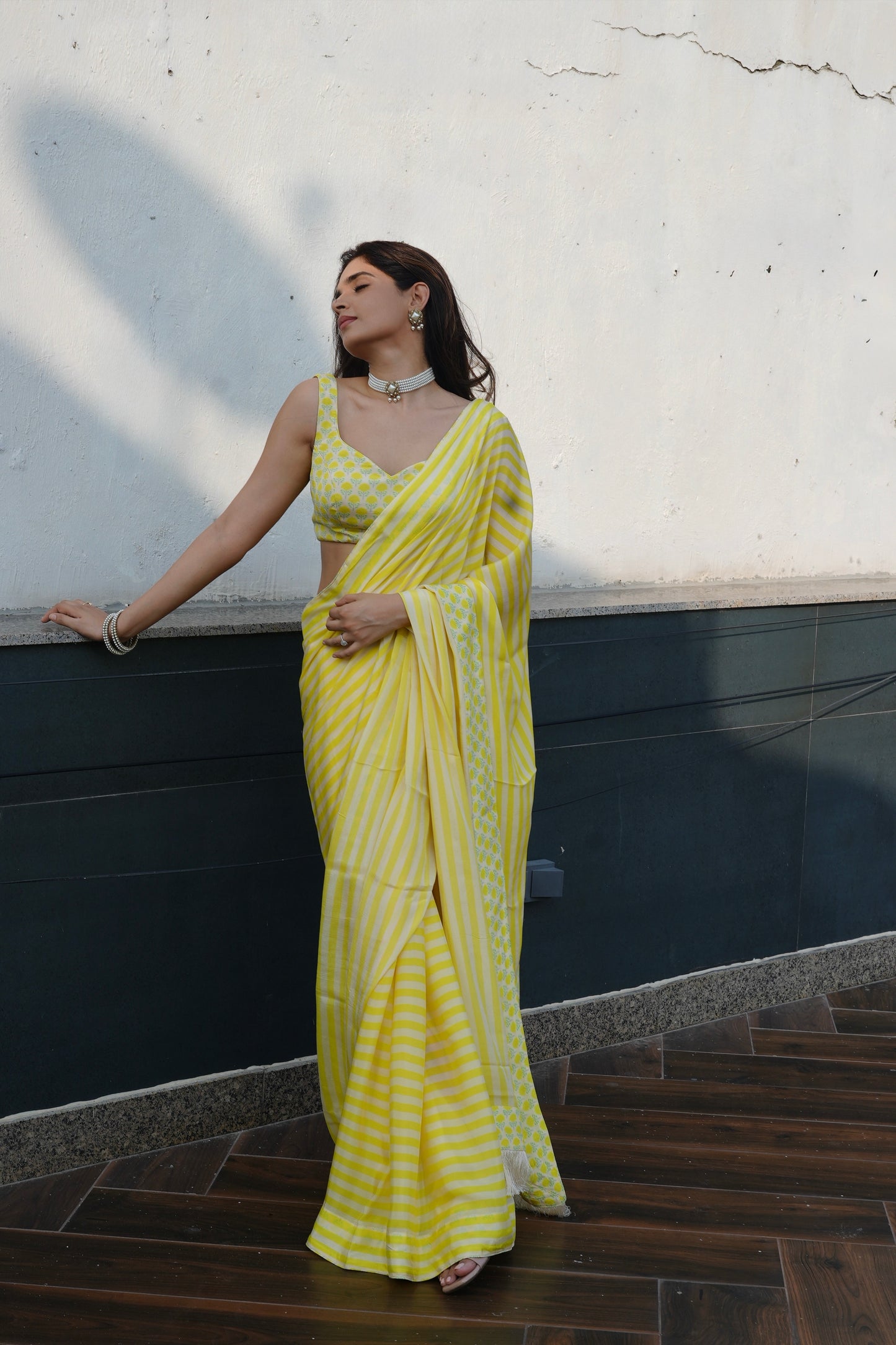 LIME YELLOW CREPE SAREE