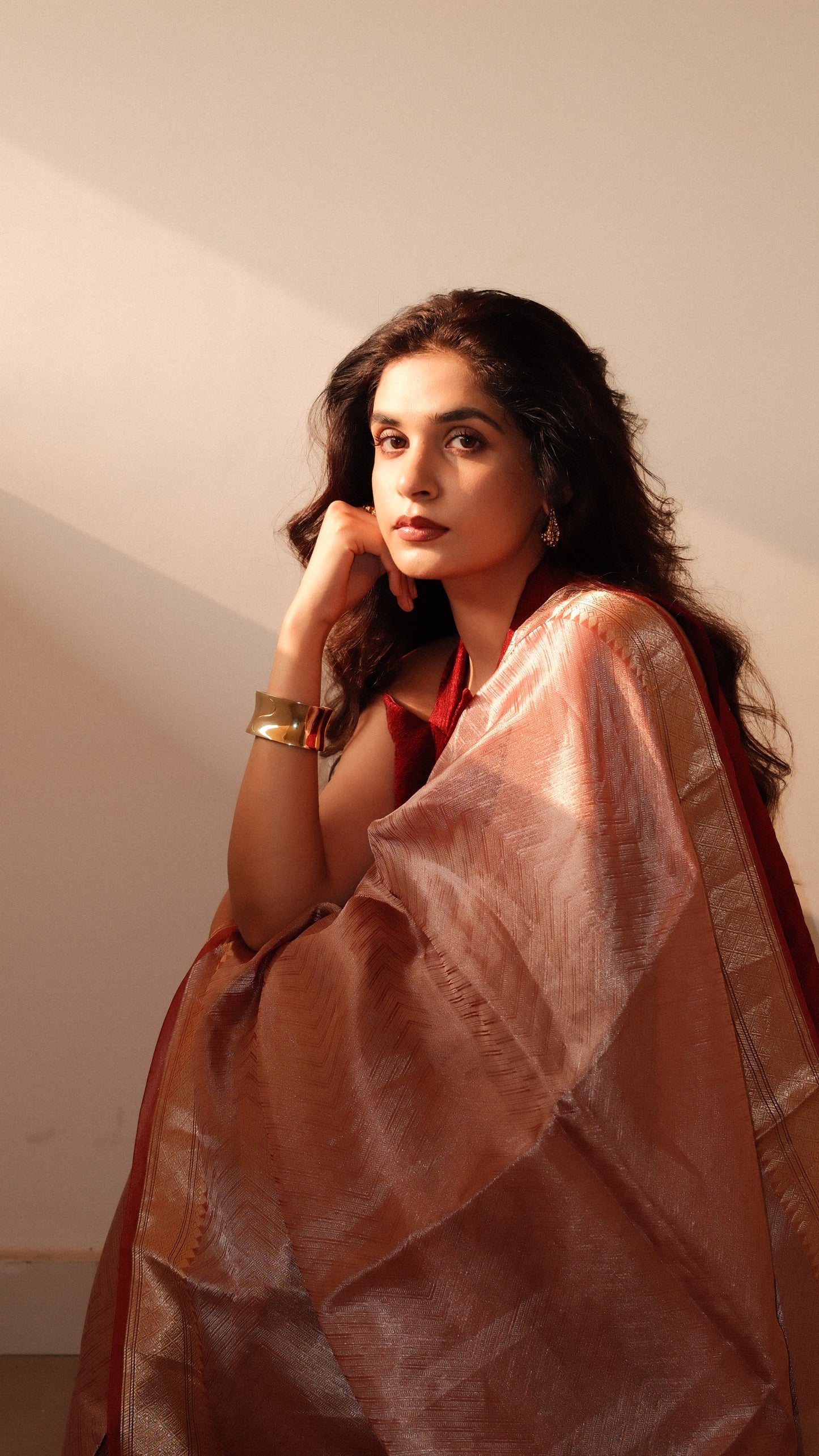 SIGNATURE TISSUE SAREE WITH ZARI BROCADE BORDER & TAILORED WAISTCOAT