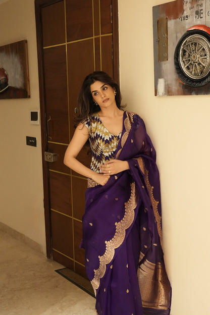 REGAL PURPLE KORA SILK SAREE
