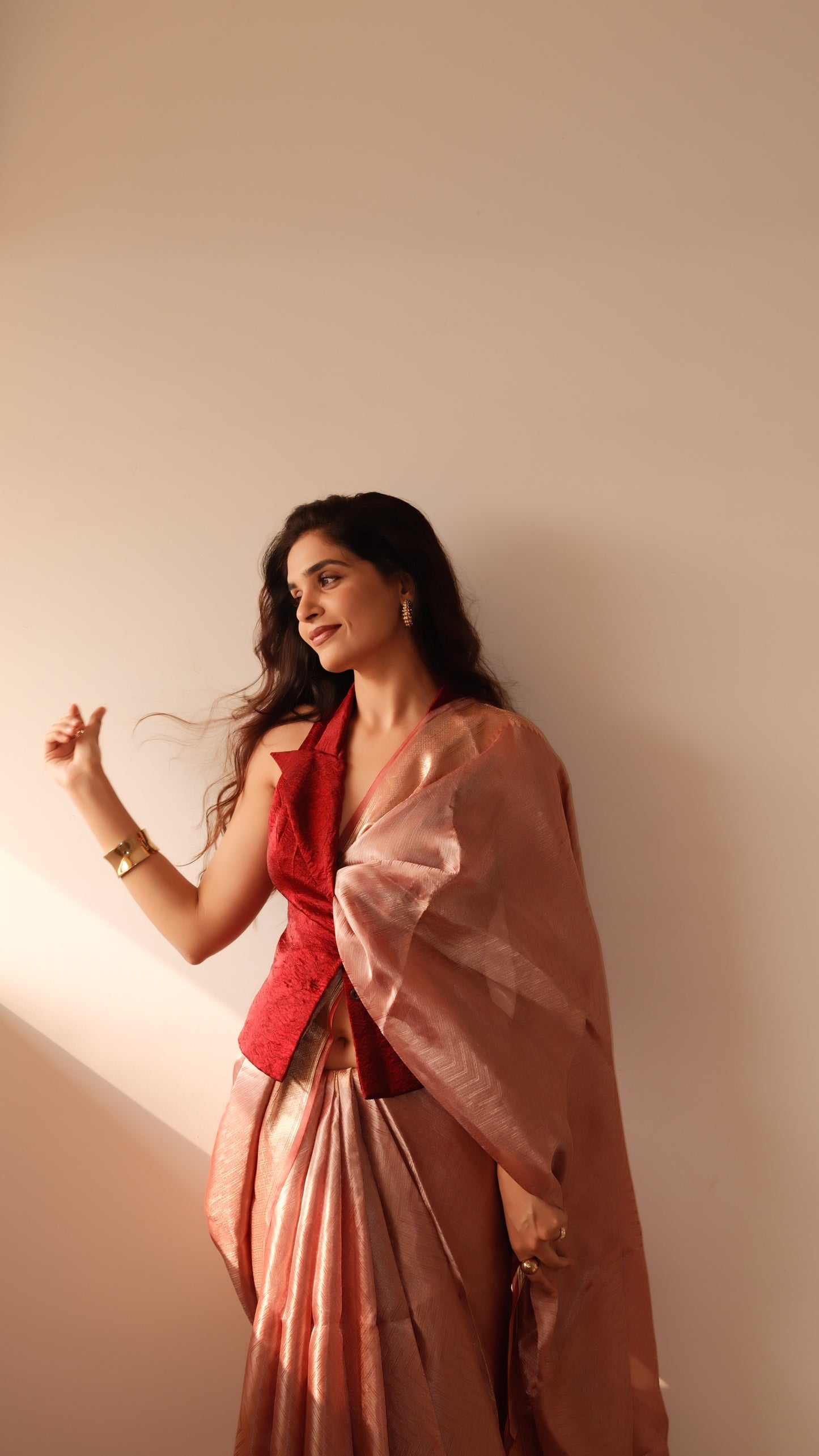SIGNATURE TISSUE SAREE WITH ZARI BROCADE BORDER & TAILORED WAISTCOAT