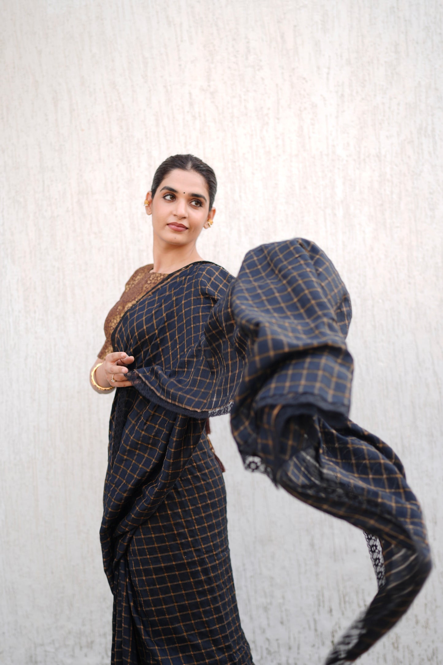 BLACK MOONGA SILK CHECK SAREE