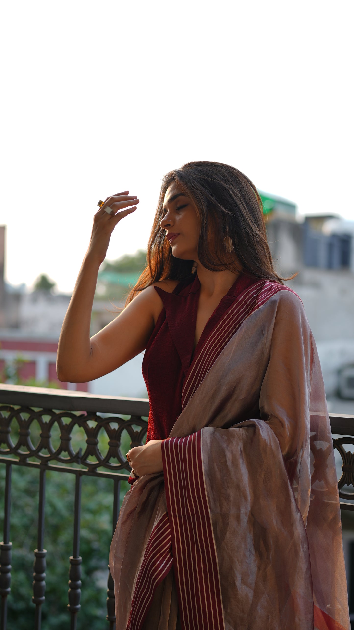 BURGUNDY DUSK TISSUE SILK SAREE