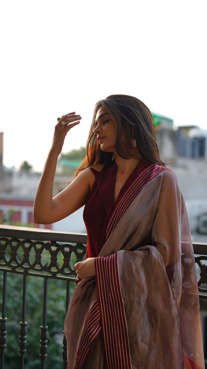 BURGUNDY DUSK TISSUE SILK SAREE