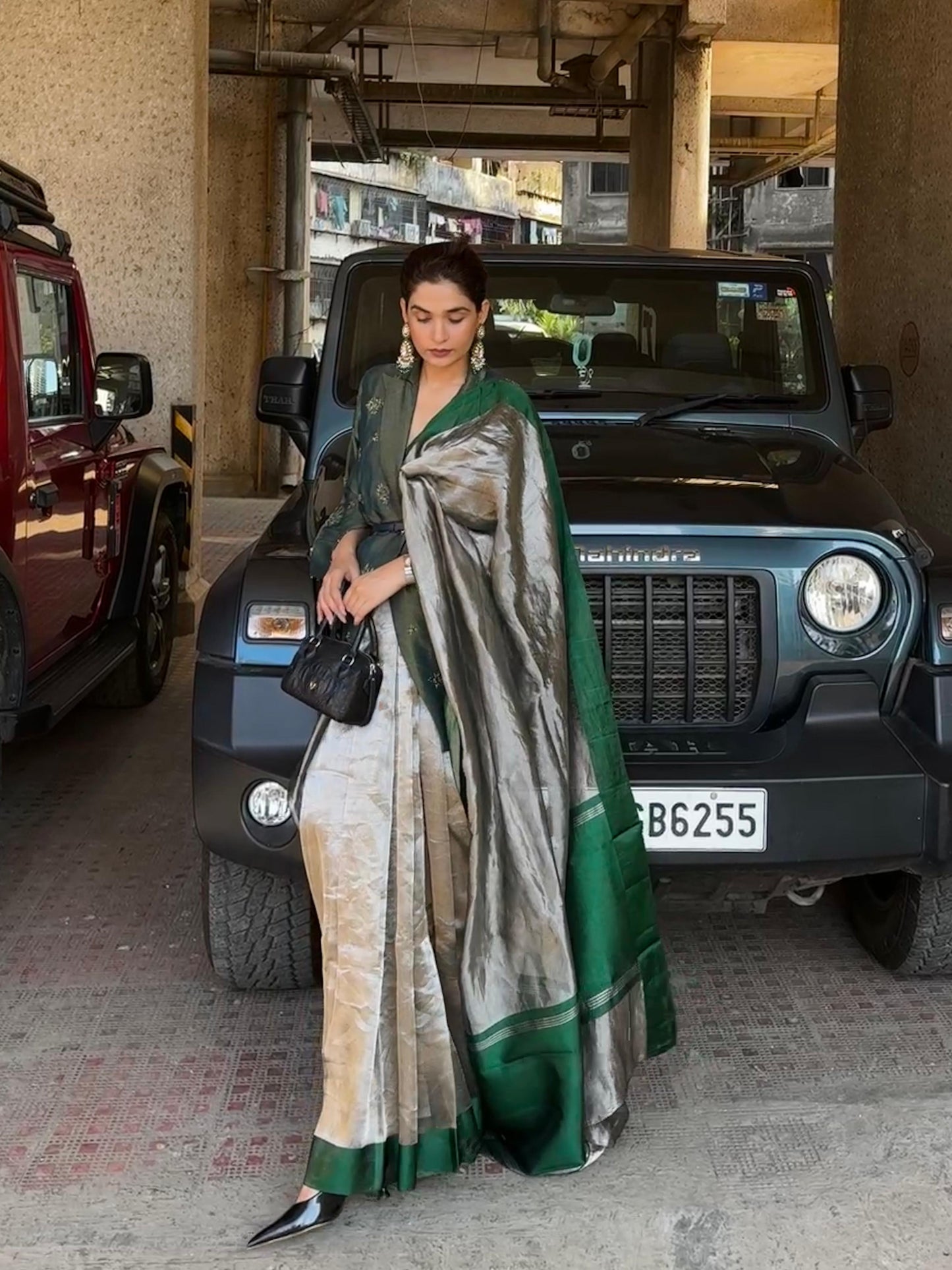 EMRALD GREEN GLASS TISSUE SILK SAREE