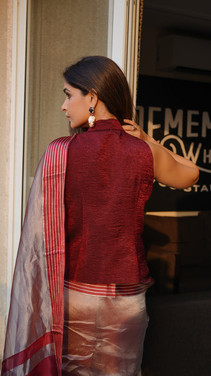 BURGUNDY DUSK TISSUE SILK SAREE