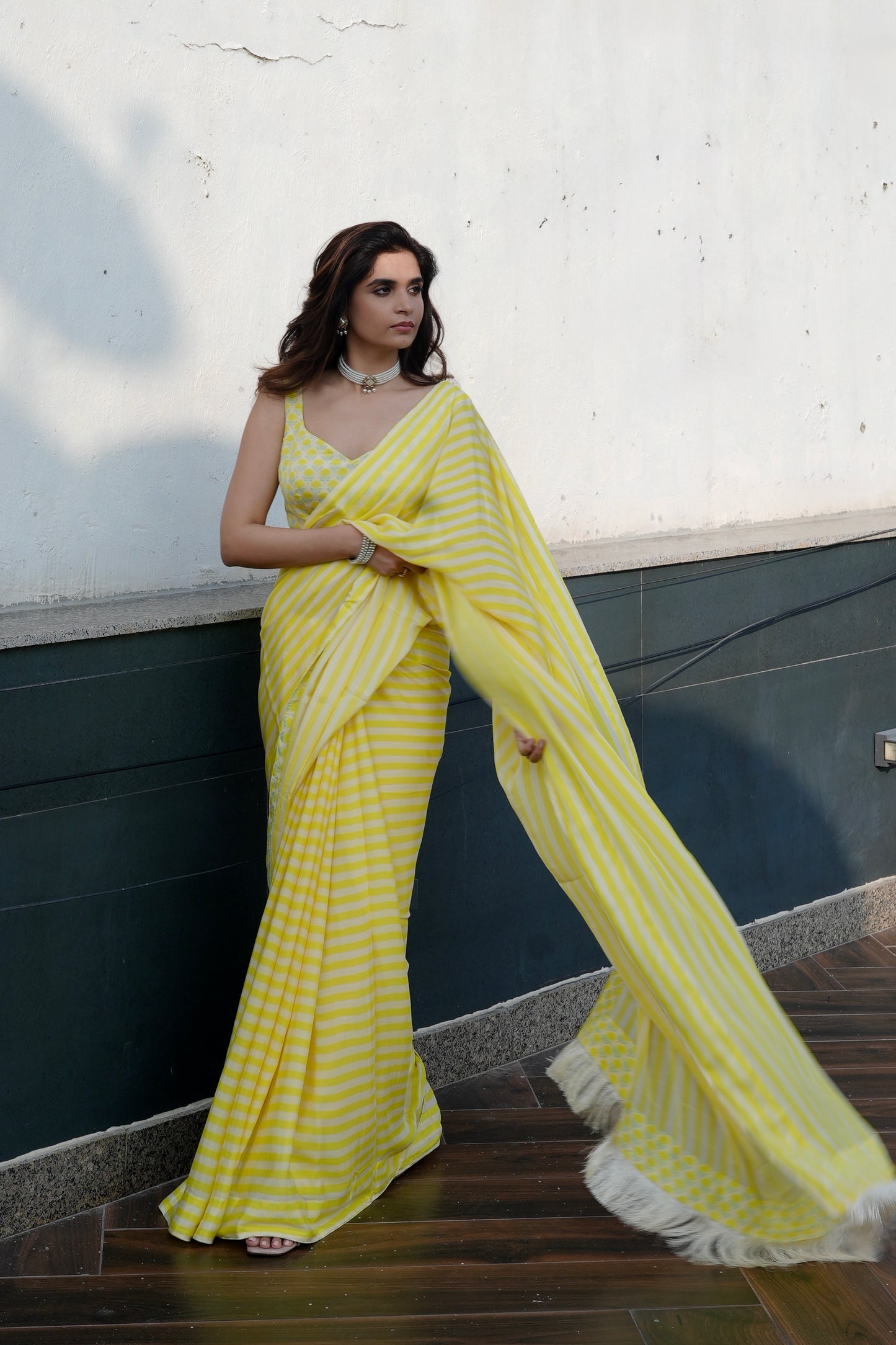 LIME YELLOW CREPE SAREE