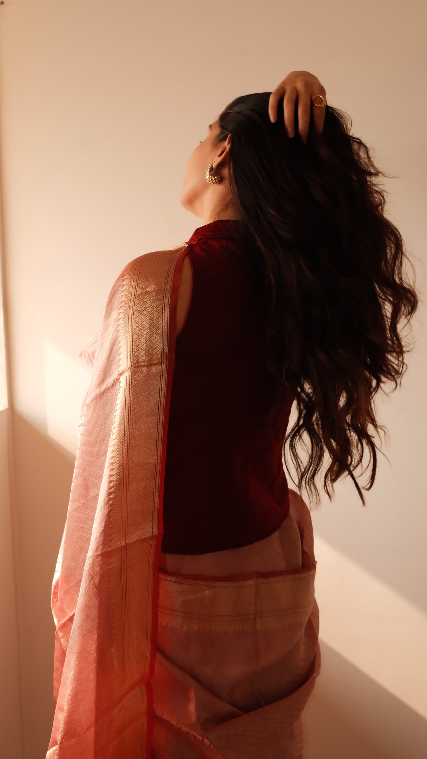 SIGNATURE TISSUE SAREE WITH ZARI BROCADE BORDER & TAILORED WAISTCOAT