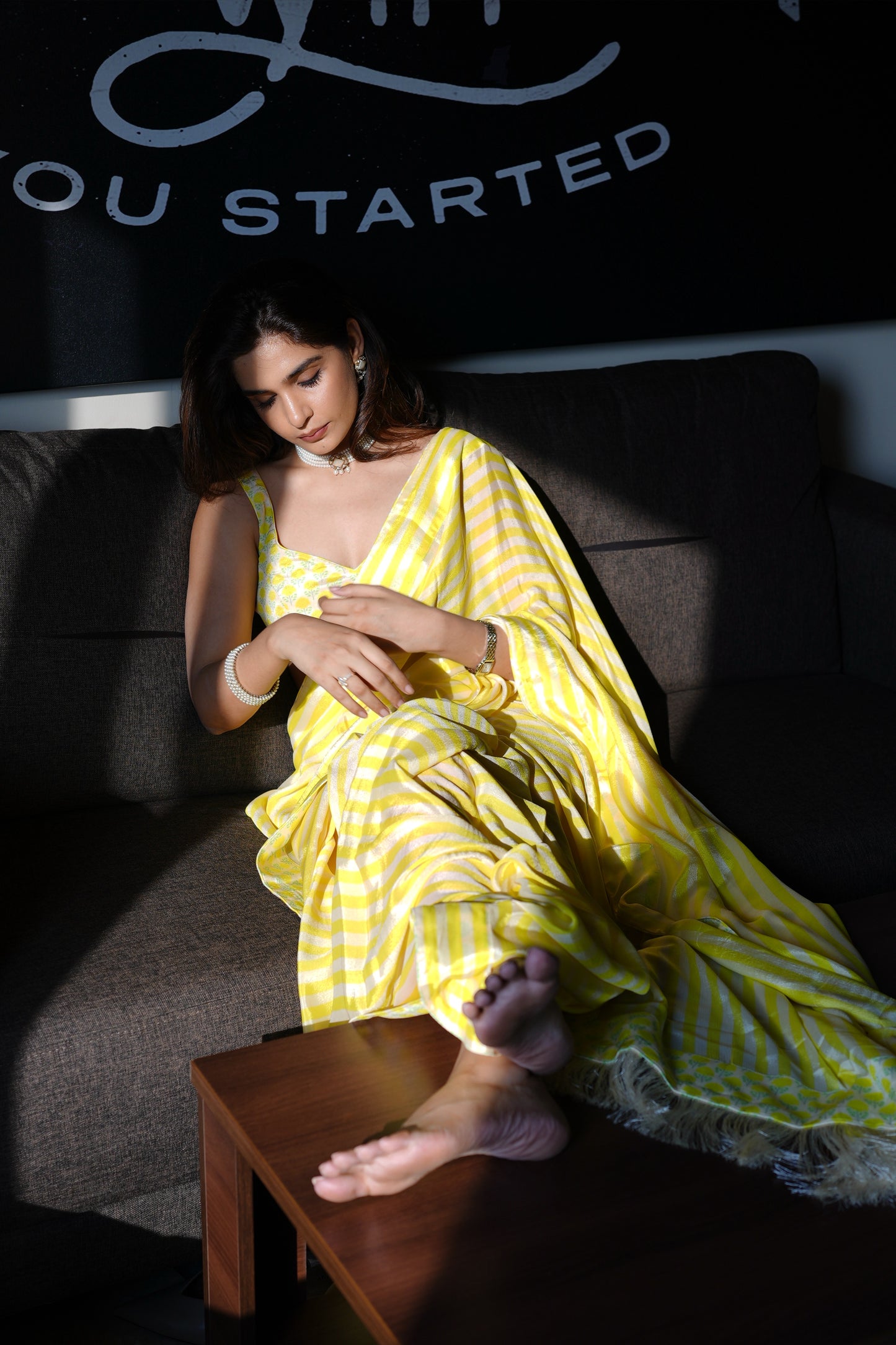 LIME YELLOW CREPE SAREE