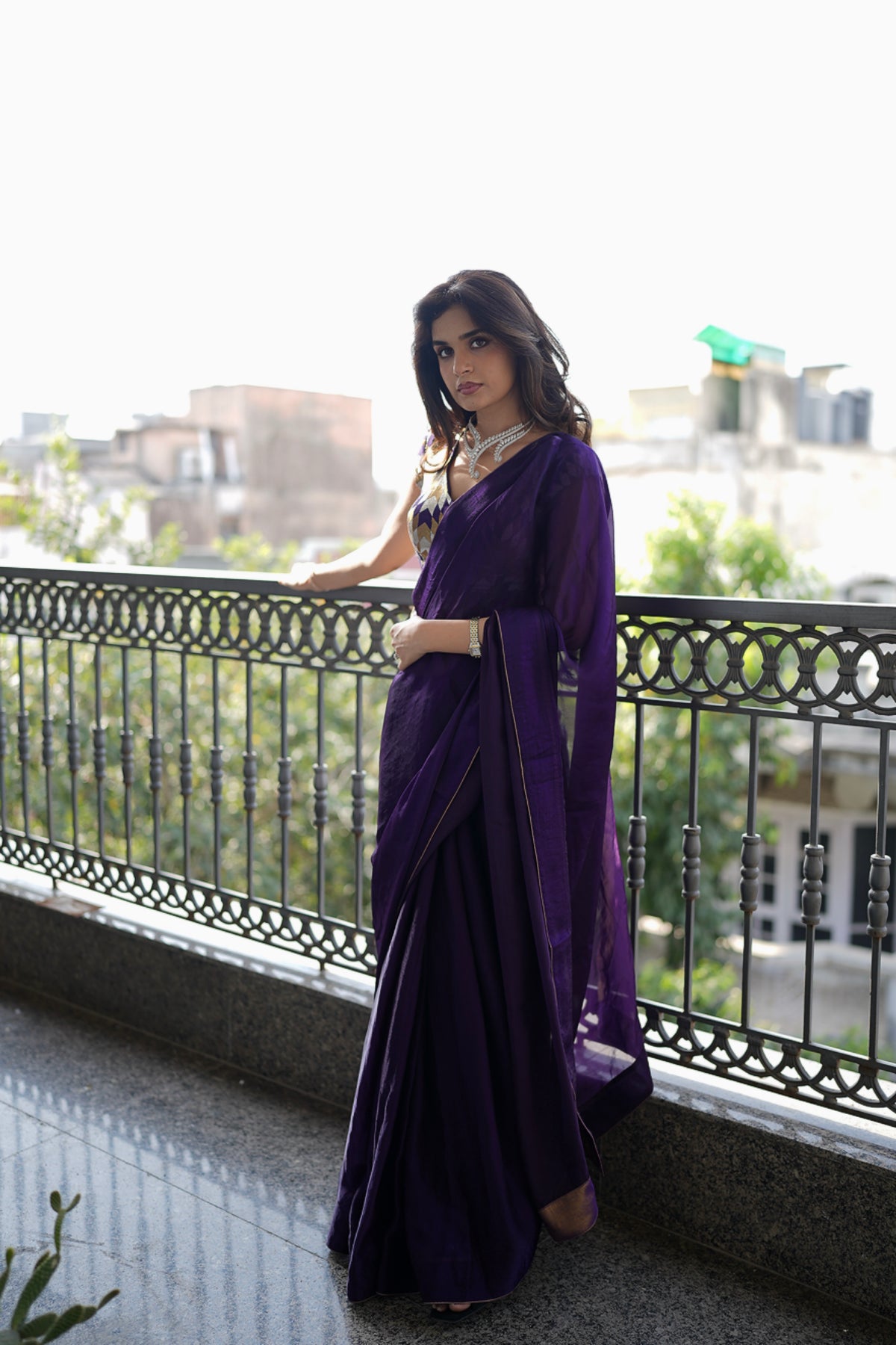 ROYAL PURPLE TISSUE SAREE