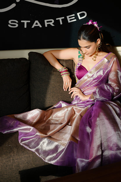 LAVENDER PURE TISSUE SILK SAREE