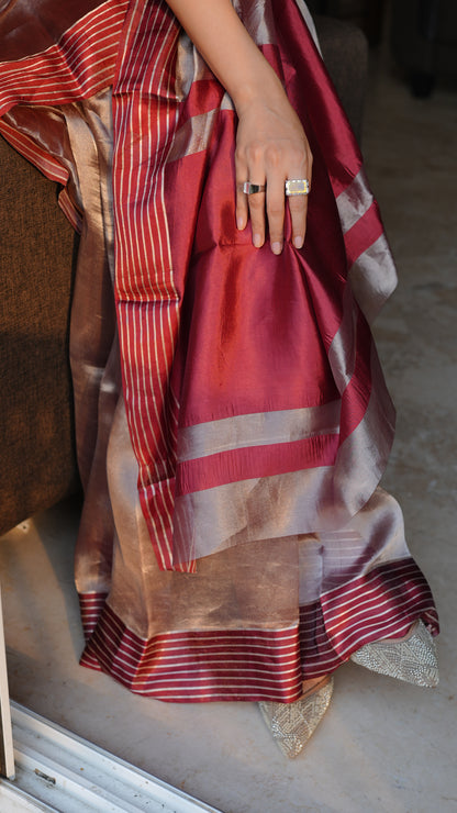 BURGUNDY DUSK TISSUE SILK SAREE
